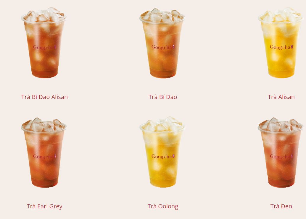 menu trà nguyên chất Gong Cha