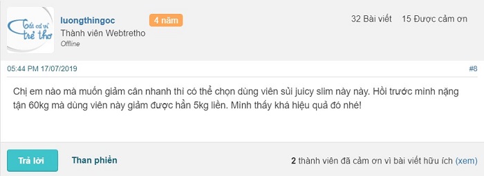 Review khach hang dung giam can juicy slim